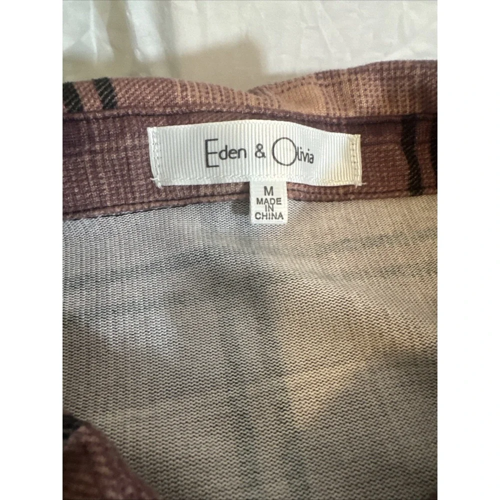 Eden & Olivia Soft Plaid Flannel Shirt Women's M Pink Black Button Up 3/4 Sleeve - Picture 7 of 10